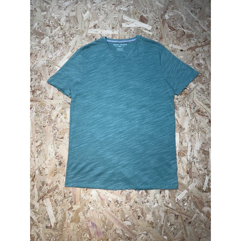 Michael Brandon Mens Green V Neck Short Sleeve Shirt Sz M